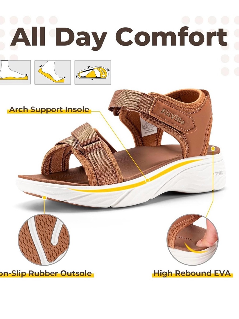 NWT womens Fitville Brown Comfort Sandals with Arch Support adjustable strap